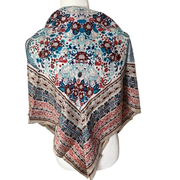 Lucky Brand Floral Paisley Square Scarf 100% Silk 44"x44" Multicolor Boho Style - Picture 1 of 10